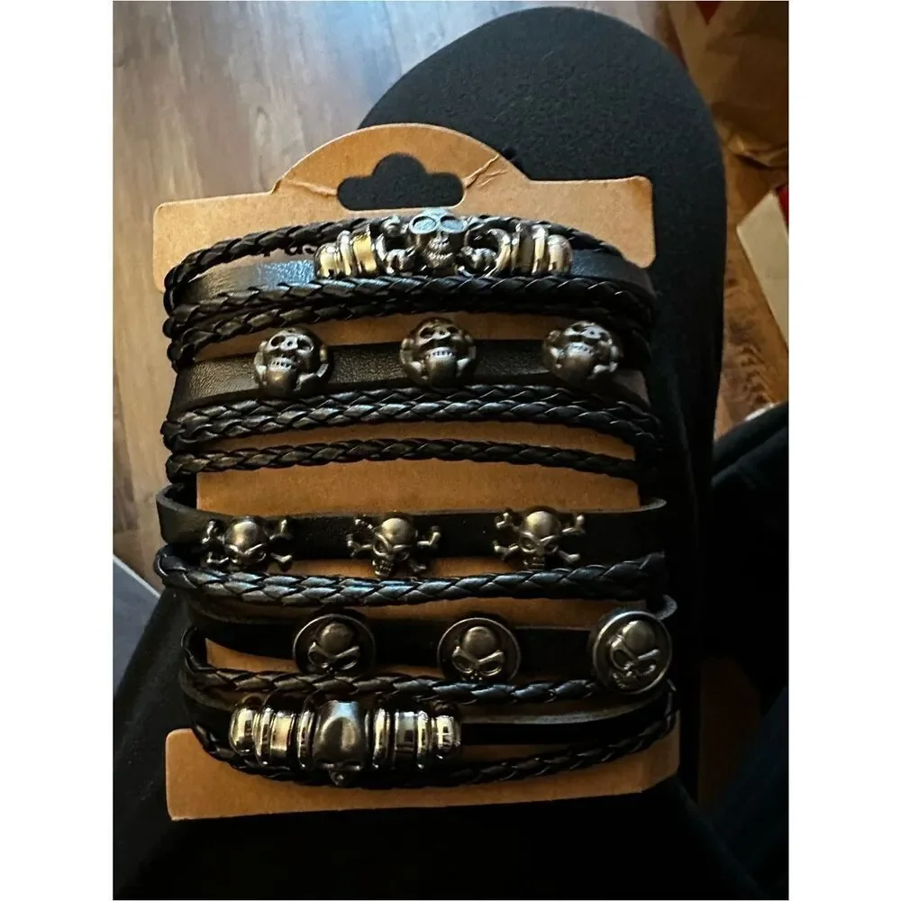 Black Multi-Strand Skull Bracelet - Fashion Jewelry